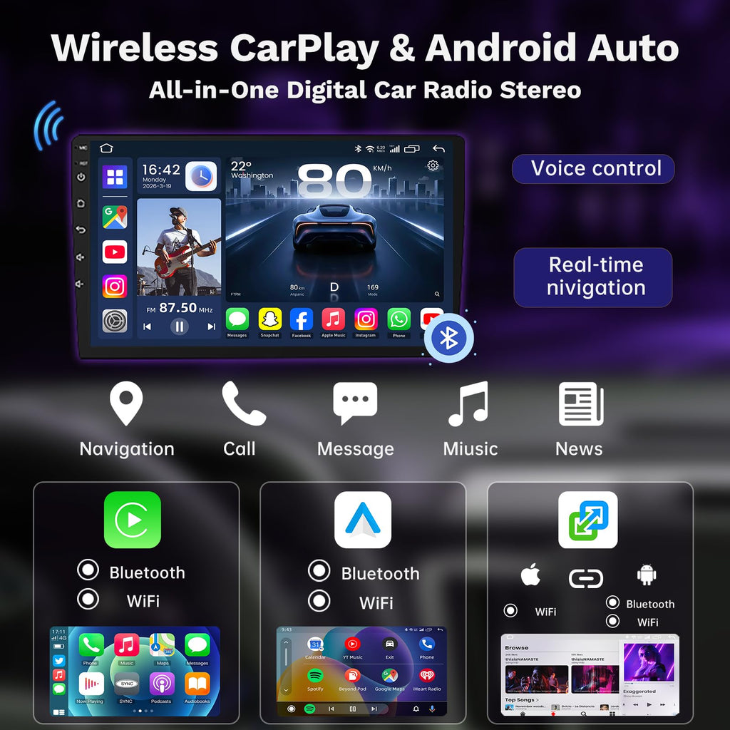 8Core 64ROM Android 15 Car Radio for Chevy Aveo Sonic 2012-2016: 9 Inch QLED FHD Touchscreen with Wireless Carplay Android Auto, 5G WiFi Bluetooth SWC GPS Navigation FM/AM DSP 1080P Backup Camera