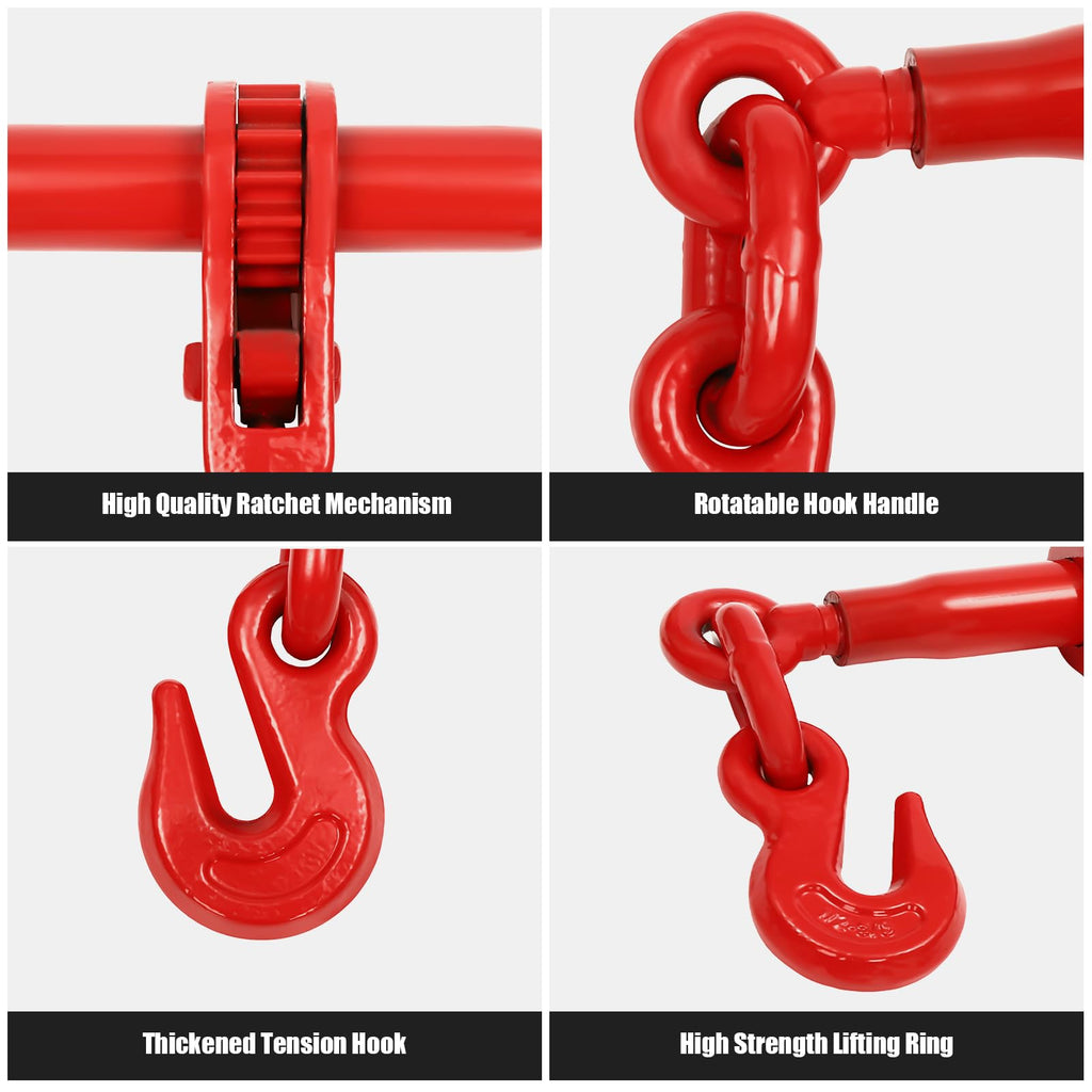4PCS Chain Binders, Ratchet Chain Binder and Hook Chain Set 5/16-3/8 and 5/16 x 20FT Hook Chain