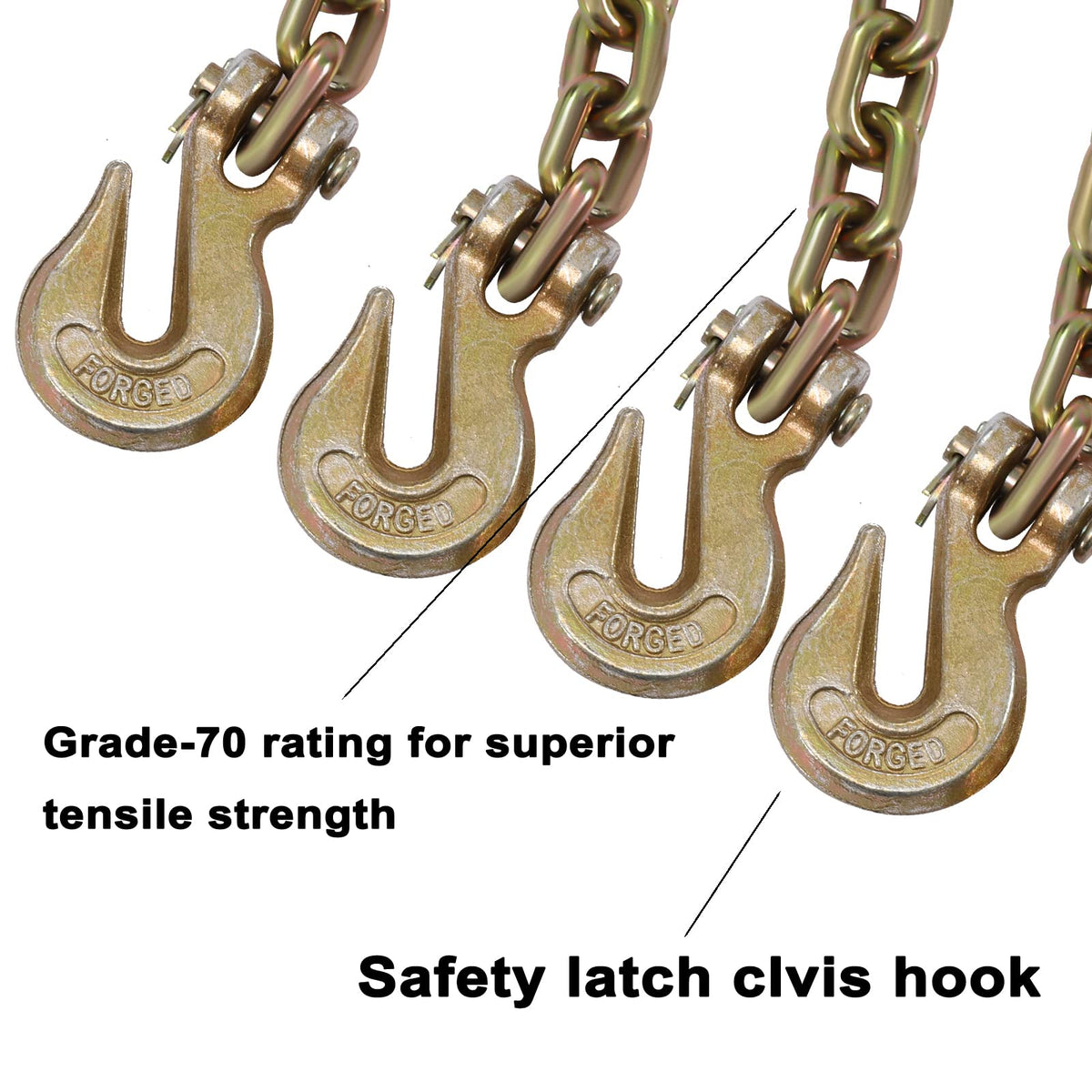 Chain and Binder Kit 5/16in-3/8in, Ratchet Load Binders 5400lbs Safe Working Strength, Ratchet Binders and Chains, 5/16in x 19.6ft Chains w/ G70 Hooks, for Truck, Tie Down, Hauling, Towing