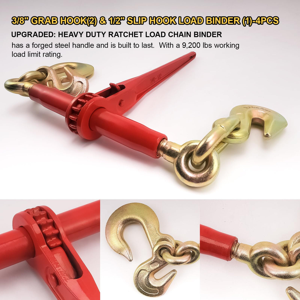 3/8-1/2" Ratchet Load Binder G70 9200Lbs for Flatbed Truck, 4 Pack