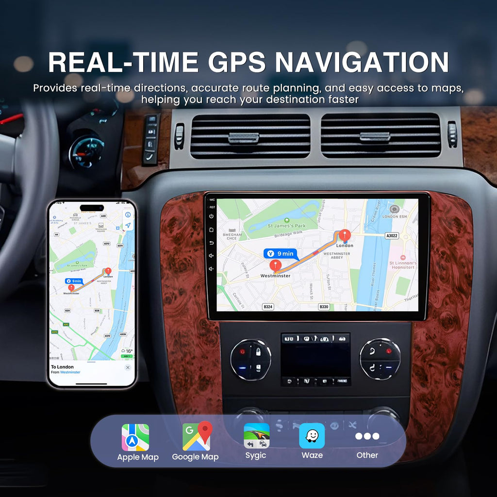 Android 15, 64GB Upgrade Car Radio for 2007-2013 GMC Yukon Chevy Tahoe Suburban Silverado: 1280 * 720 HD Touchscreen, Wireless CarPlay & Android Auto, GPS/WiFi/Bluetooth, Backup Camera, SWC