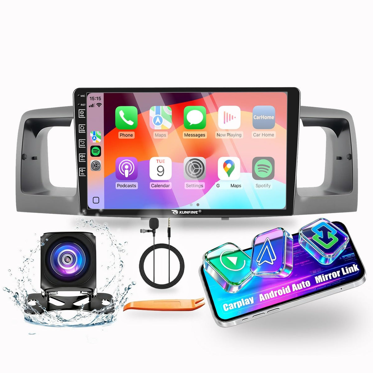 for Toyota Corolla 2003-2008 Car CarPlay Android Auto Navigation Stereo GPS Radio 9" IPS Touchscreen Headunit Tablet Media Player, if Applicable Quad Core 4G+64G Gray