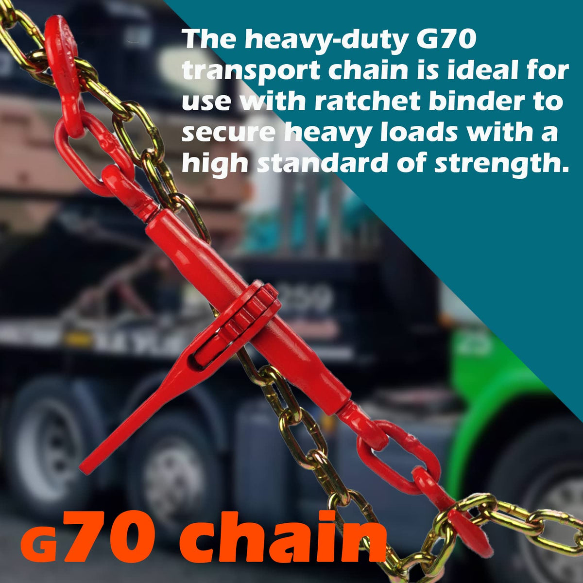 Tow Chain Tie Down 3/8"×10' G70 Binder Flat with Hooks for Fixed Cargo Stability Transport Binder Chain-2Pack