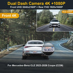 Fitcamx Front 4K+Rear 1080P Dash Cam Adapts for Mercedes-Benz CLE Coupe 2023-2026 (HD2-6635), OEM Factory Style, Dual HD Video, Built-in WiFi & APP, Loop Recording, G-Sensor, Easy to Set, 128GB Card