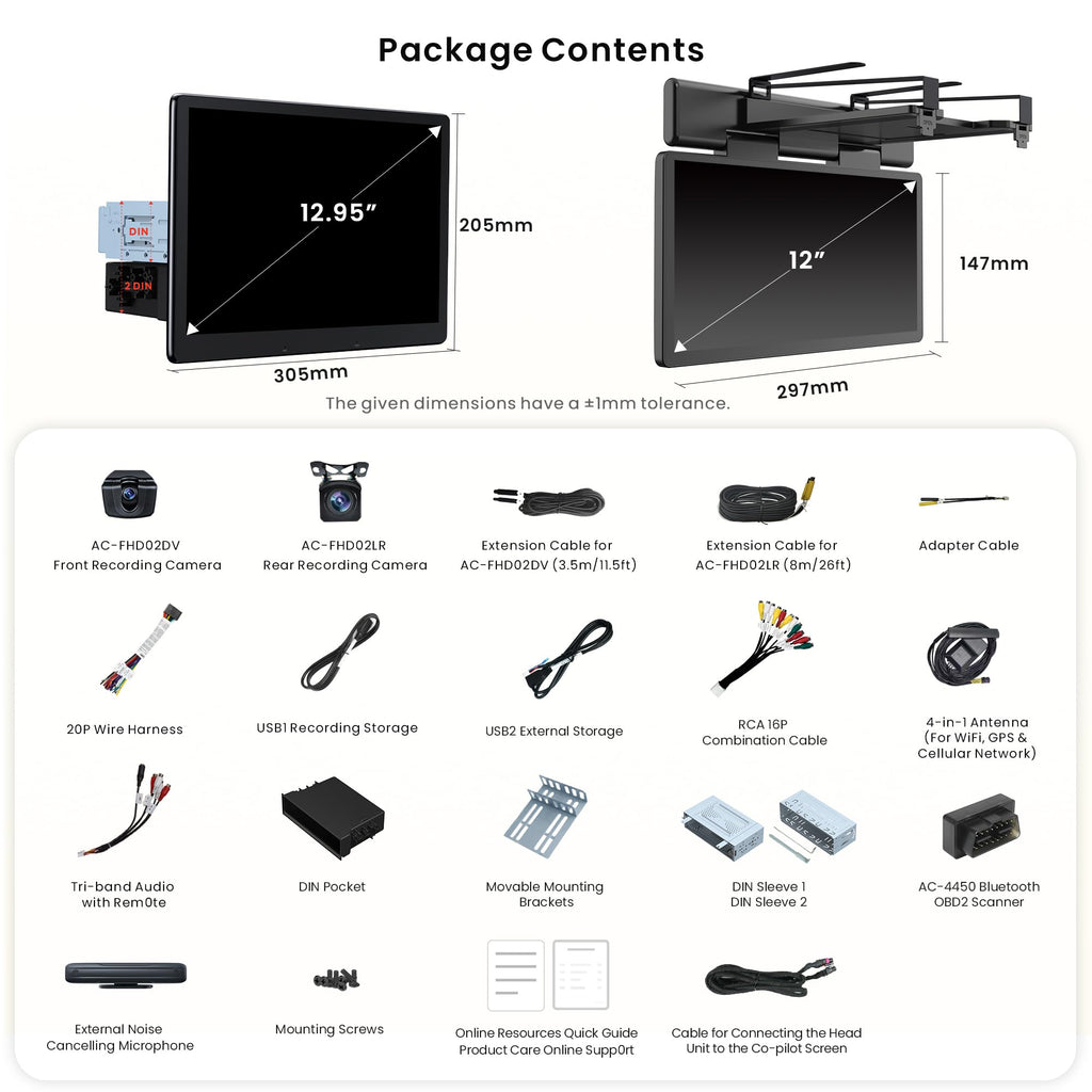 12.95" AI ScenePilot Android Car Stereo&Second Touchscreen with Dashcam