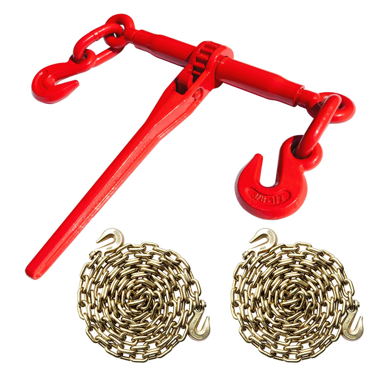 Ratchet Chain and Binder Kit 3/8" x 14FT, G80 Transport Chains and Binders for Trailer, Heavy Duty Load Binder with Grab Hooks for Flatbed Truck Trailer Cargo Securement, 8819 lbs WLL