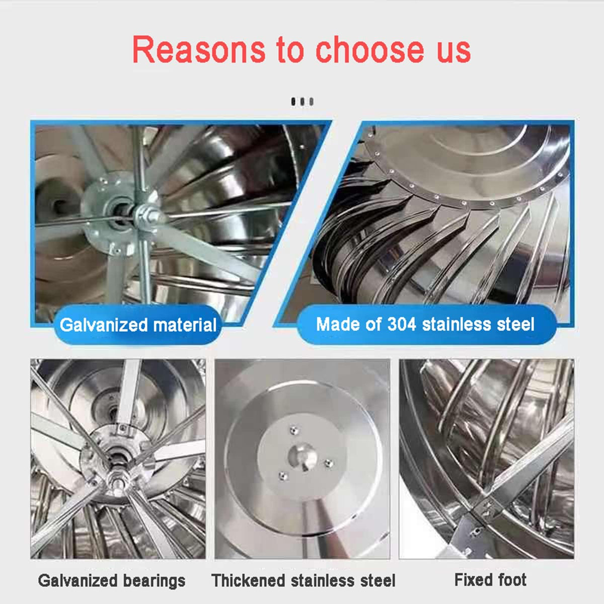 Stainless Steel Roof Turbine Ventilator with Spinning Chimney Cowl for Anti Downdraught 400mm