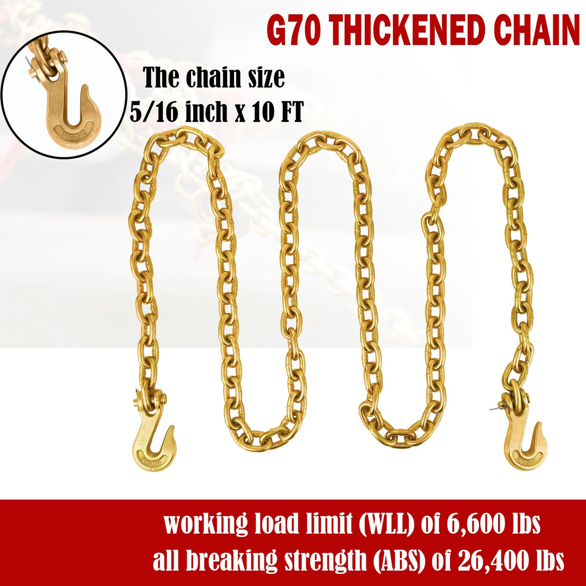 5/16"-3/8" Chain Binder Kit 2 Packs, Ratchet Load Binders 9200 Lbs Working Load Limit, G70 5/16"×10ft Heavy Duty Ratchet Binders and Chains with Grab Hooks for Truck, Tie Down, Hauling, Towing