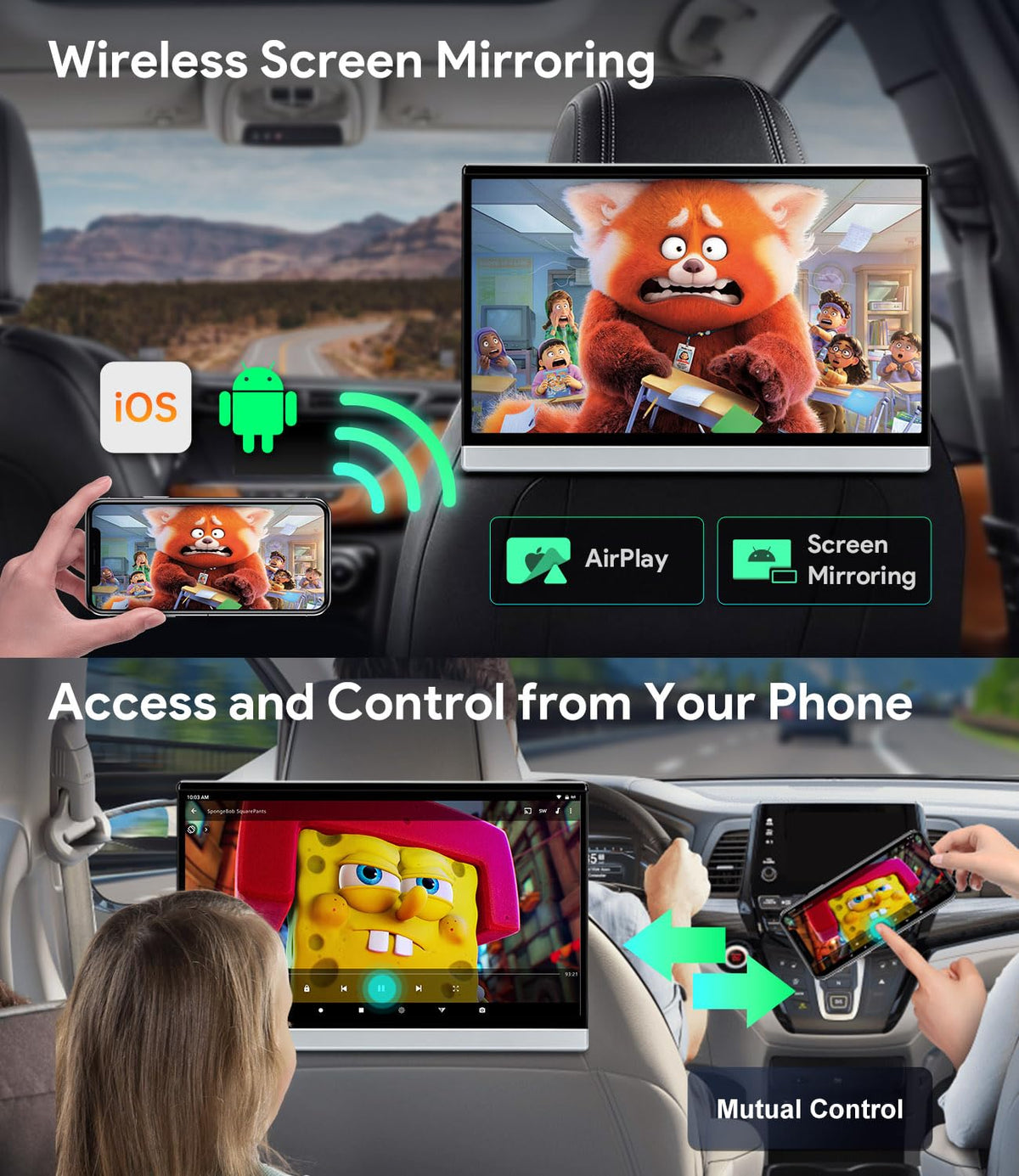 XTRONS 13.3" 4K Android Car Headrest Monitor Back Seat TV 2PCS