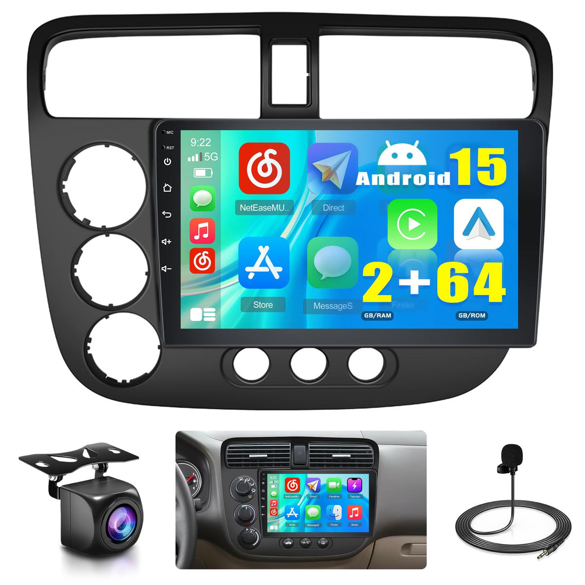 for Honda Civic 2001-2005 8 Core 6+128G 9 Inch IPS Android 15 Car Stereo