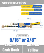 2 Pack 5/16"-3/8" EZ Ratchet Chain Binders with Grab Hooks