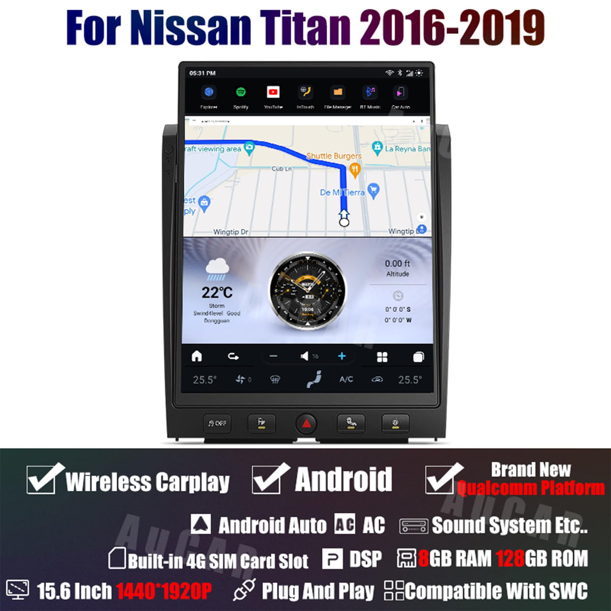15.6 Inch Touch Screen Android 13 Car Radio Head Unit for Nissan Titan 2016-2019 Car Multimedia Stereo Player GPS Navigation with Wireless Carplay, Android Auto, 128GB, US 1 Yr Service