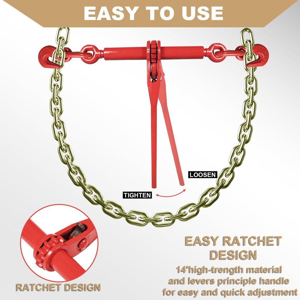 AAIN 4Pack Chain and Binder Kit, 3/8"-1/2" Ratchet Load Binders 9200 lbs