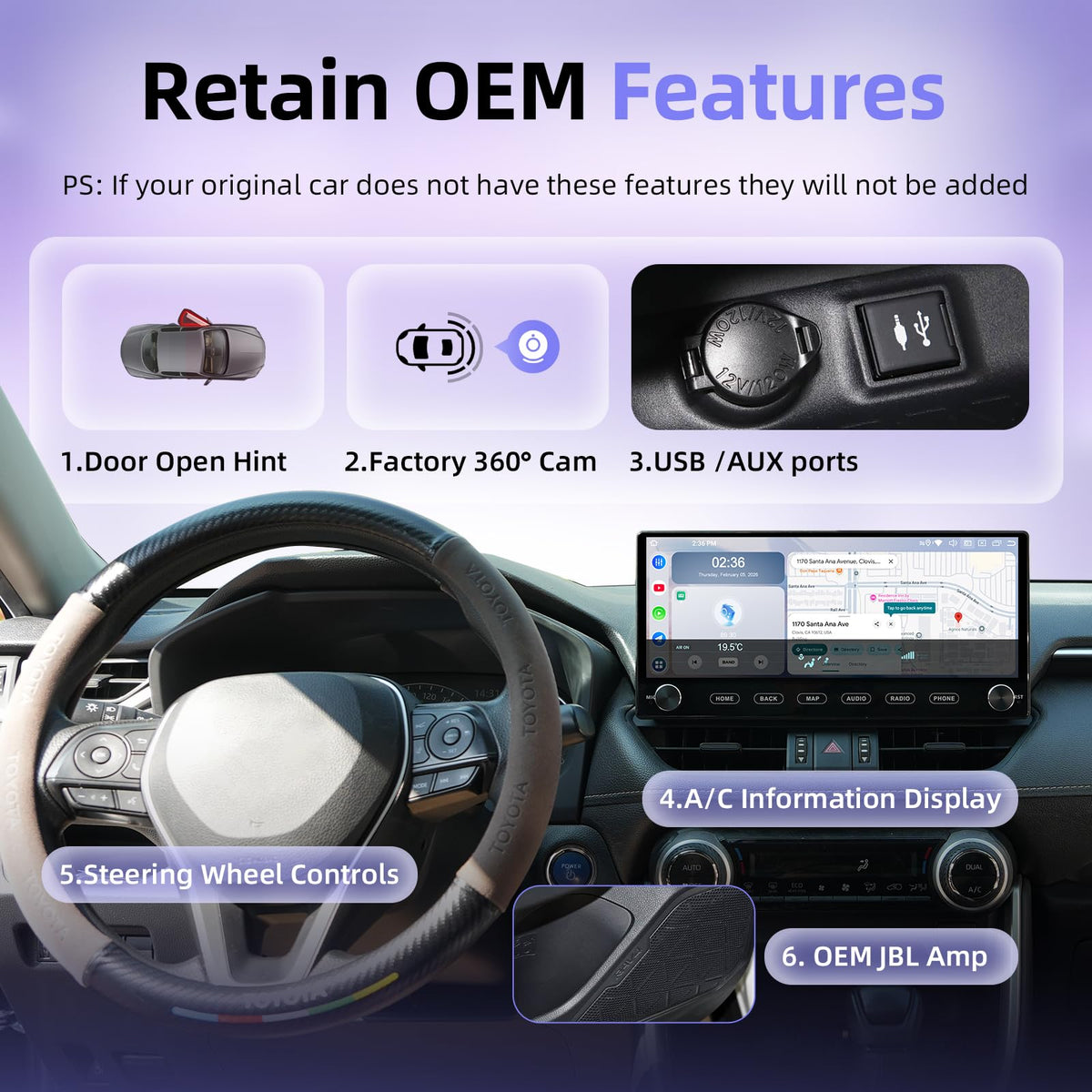 12.3" Android 14 Car Stereo for Toyota RAV4 2019-2022, Dual knobs