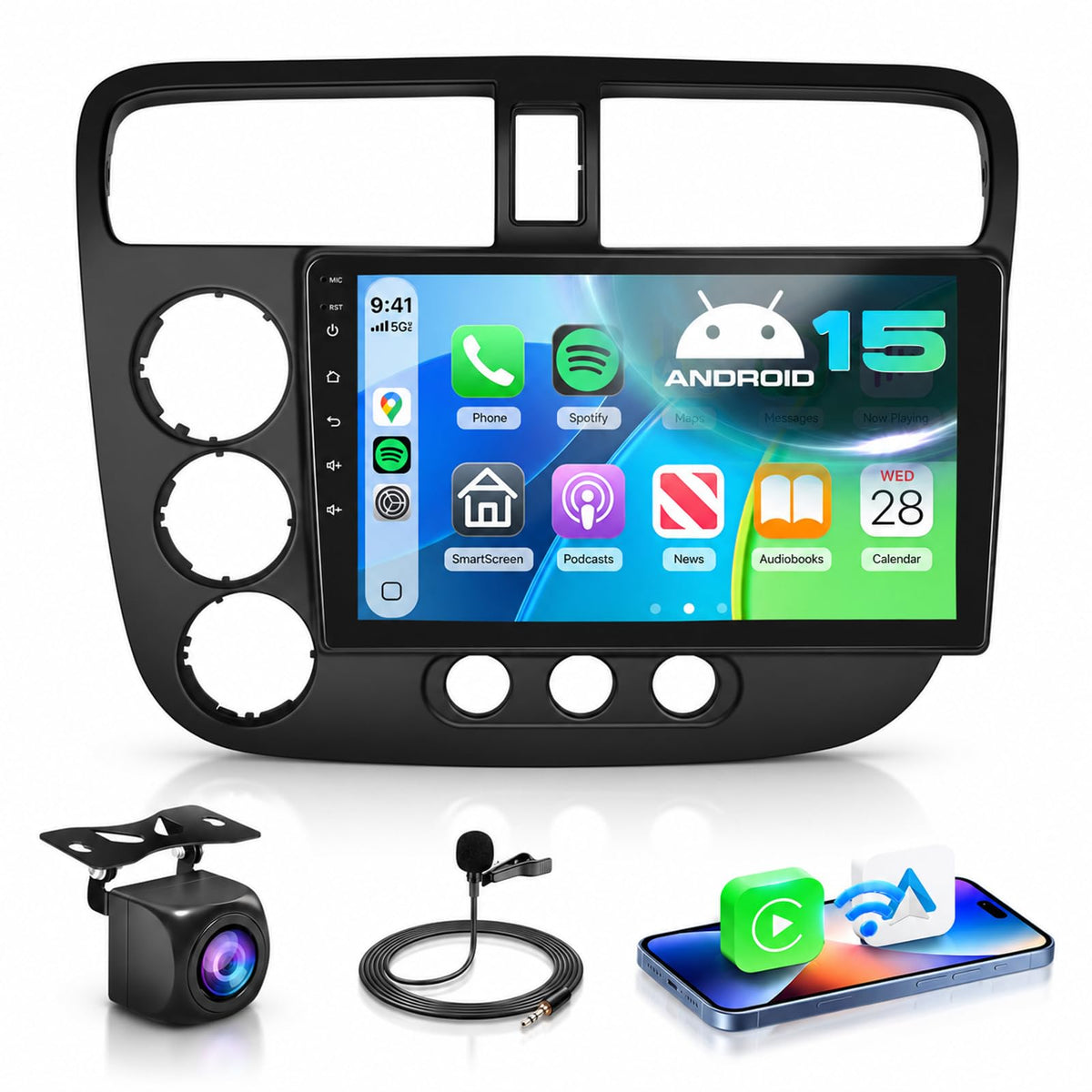 8Core 6G 128G Car Radio for Honda Civic 2001-2005 with Wireless Carplay