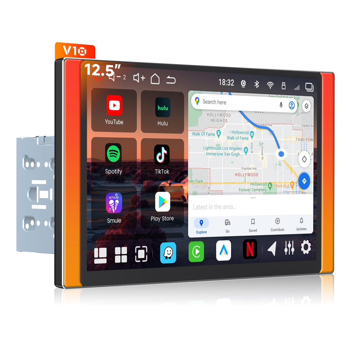 V10 10" Android Double Din Car Stereo, 4G LTE,6G+128G, CarPlay&Android Auto