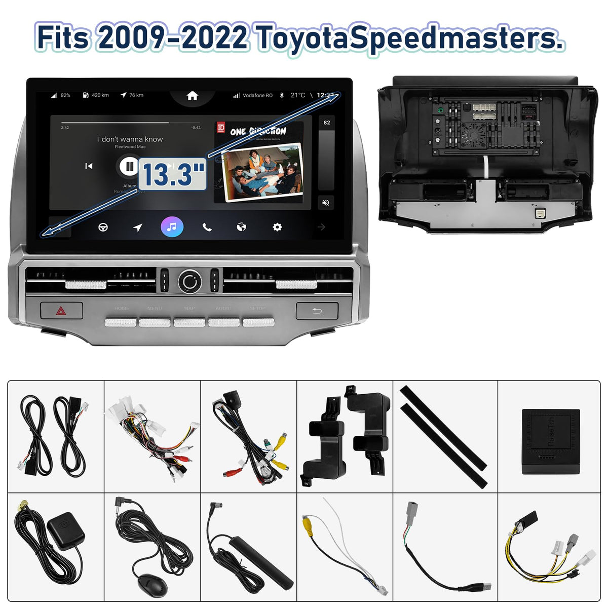 Stereo Radio Dash Kit for Toyota 4Runner Radio 2009-2022, Silver Upper 13.3" Android Head Unit TS10, 4+32G, Wireless CarPlay & Android Auto GPS Navigation AHD Backup Camera