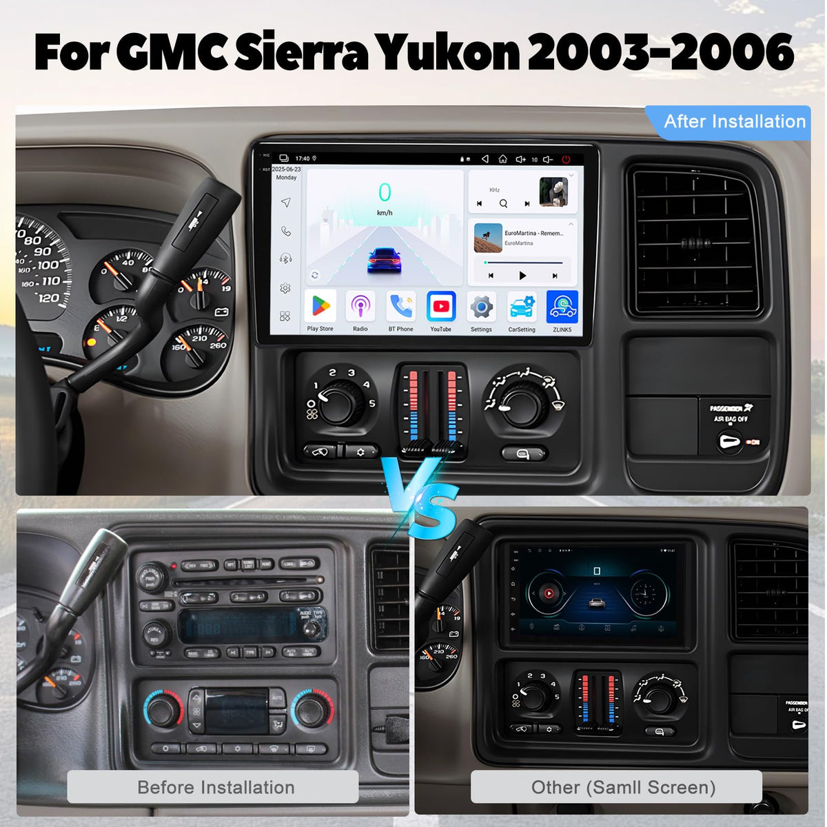 4+64G 9 Inch QLED Touch Screen Car Stereo for GMC Sierra Yukon 2003-2006