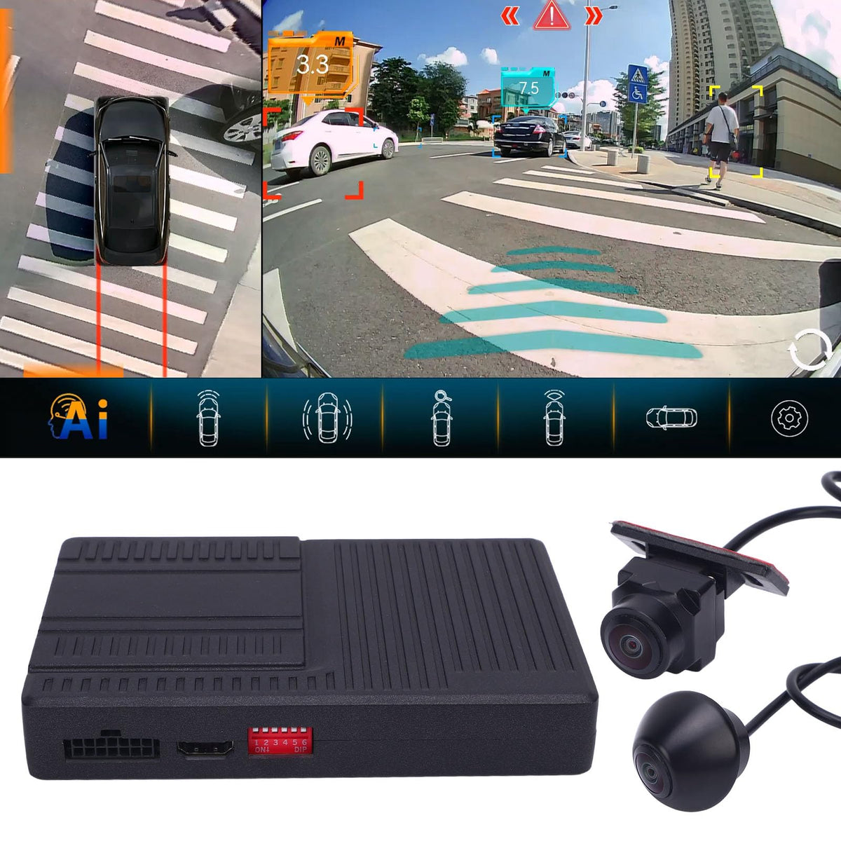 360° Panoramic Bird View Car System, All Round Rear Camera with AI Warning, Universal for Cars, SUV, Truck, Parking Safety Assistance