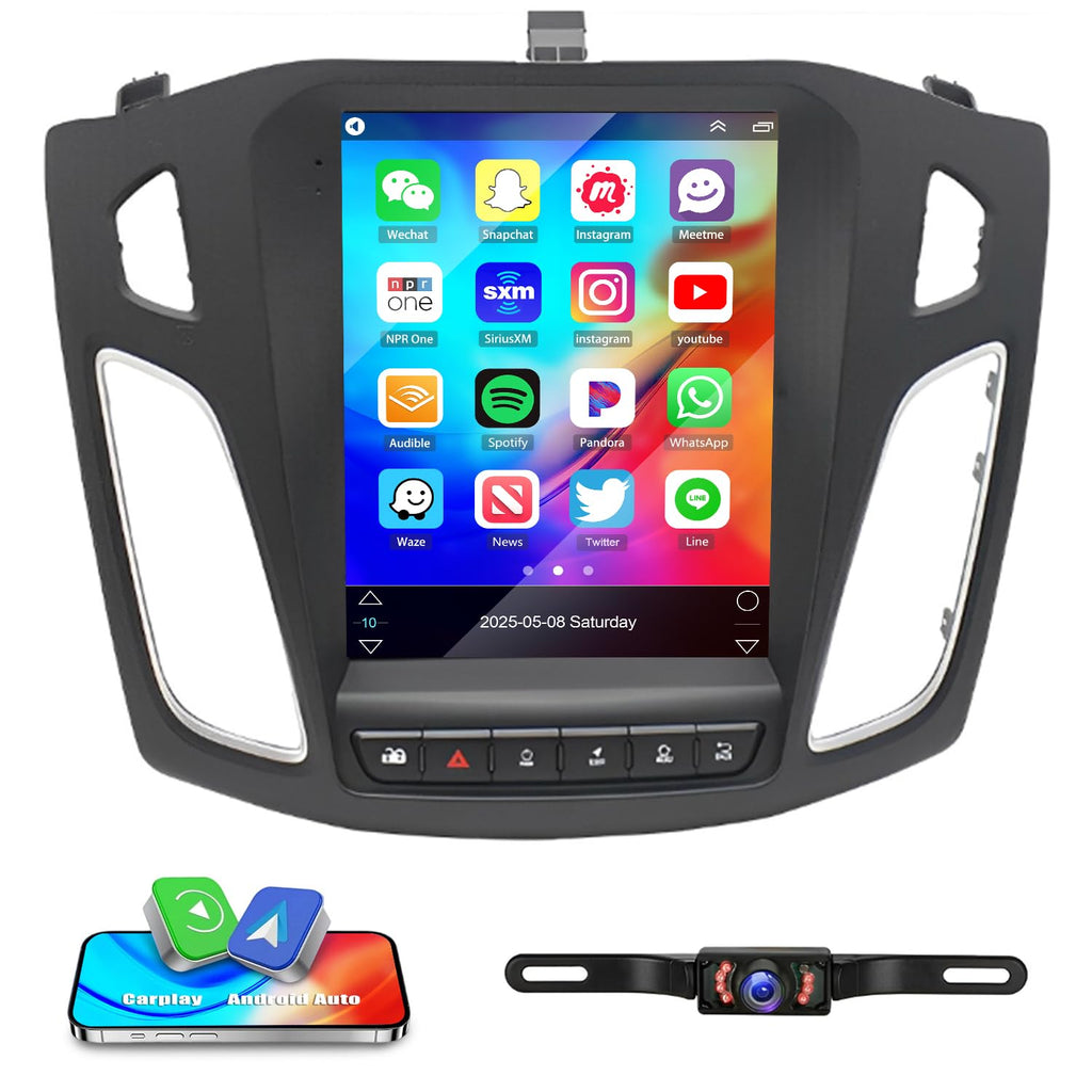2+64G Android 14 Double Din Car Stereo Radio for Ford Focus 2012-2018, 9.7" Touch Screen Car Radio for Focus w/Wireless Carplay Android Auto GPS Bluetooth WiFi RDS DSP SWC Mic Backup Camera