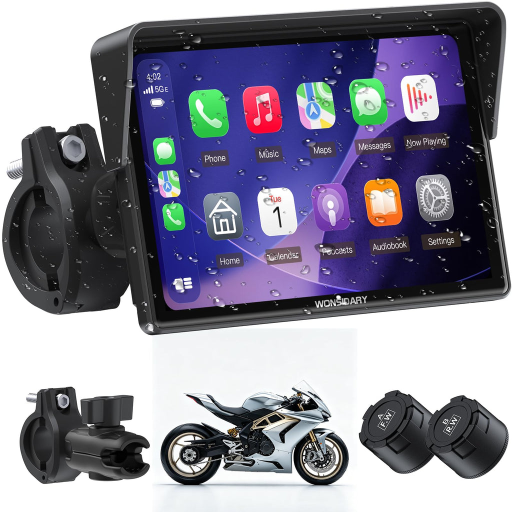 W722TPMS 7" Wireless Motorcycle CarPlay & Android Auto with TPMS