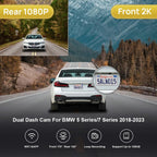 Fitcamx 2K Front and Rear Dash Cam Suitable for BMW 5 7 Series 2018-2023 530i 540i M550i 740i 750i M760i G30/G11, OEM Look, Dual 1440P+1080P HD Video, Loop Recording, WiFi & APP, G-Sensor, 64GB Card