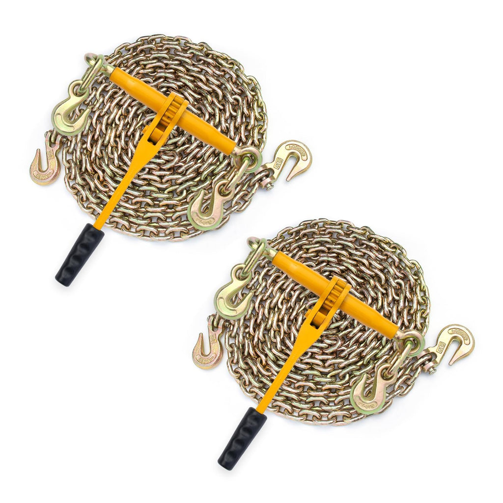 Chain and Binder Kit, G80 Ratchet Load Binders with 5/16" x 20 ft Chains, 5400 Lbs Working Load Limit, Heavy Duty Tie Down Hauling Set of 4 for Flatbed Truck & Trailer Use