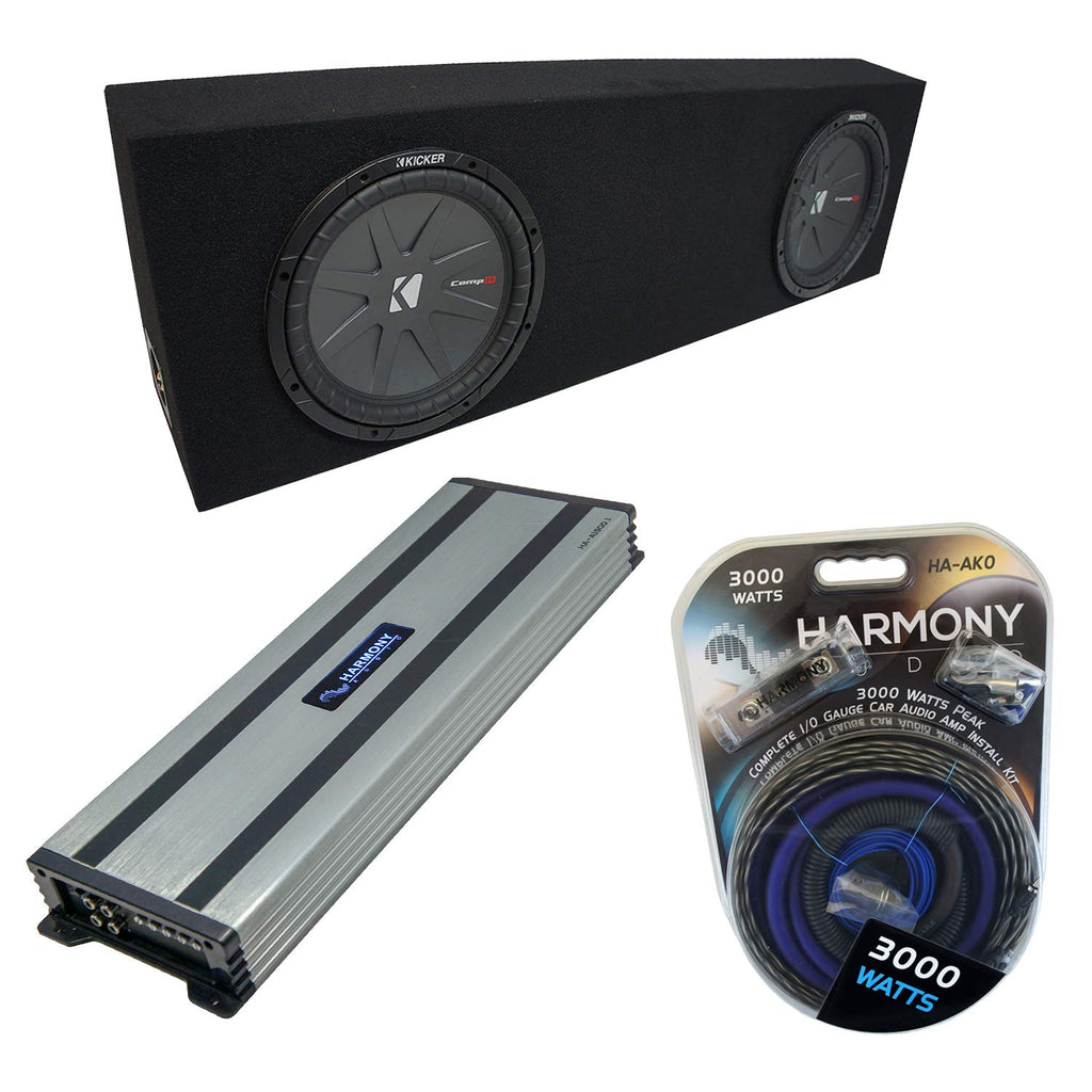 Kicker CompR CWR12 Black Sub Box HA-A1500.1 Amp Fits Regular Cab Trucks