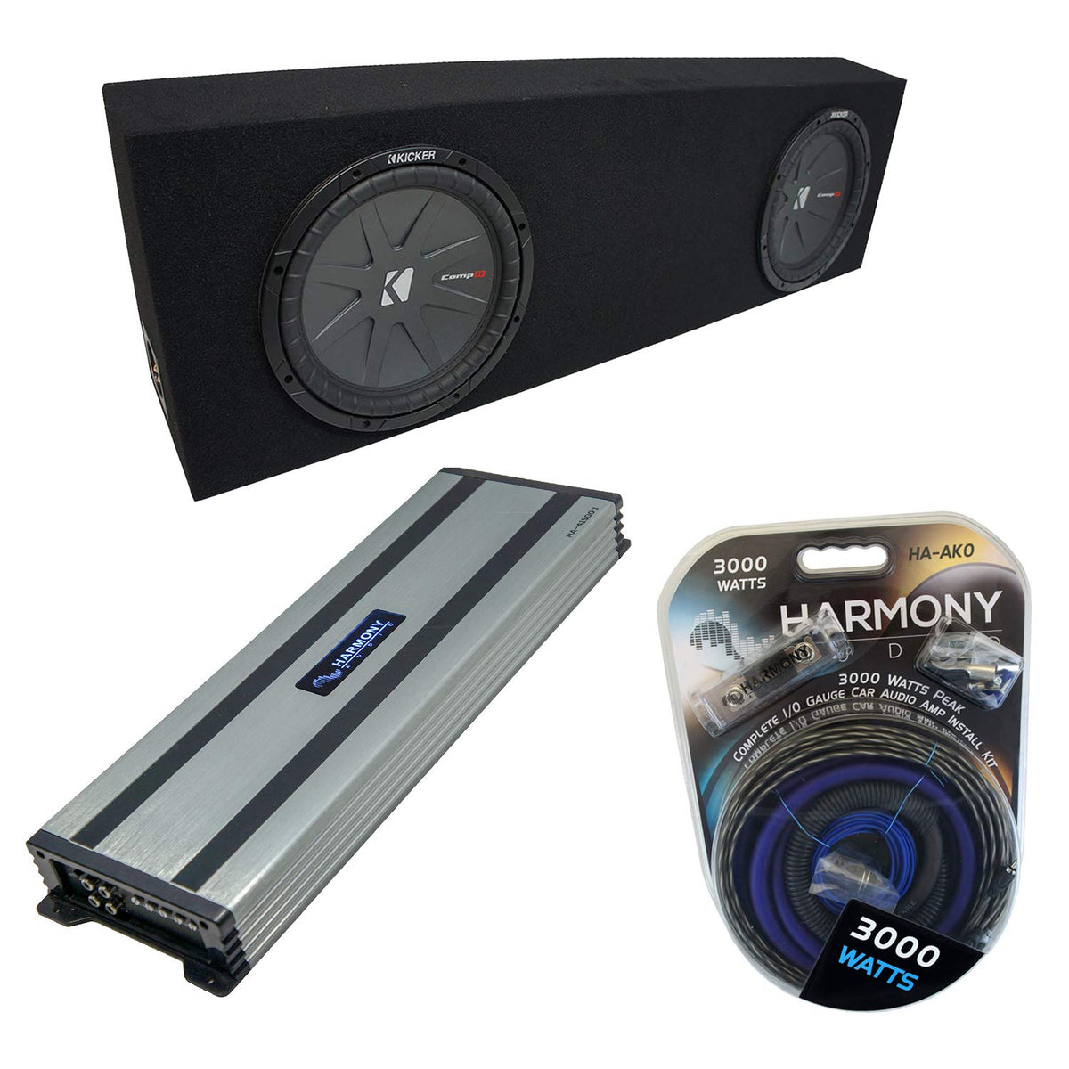 Kicker CompR CWR12 Black Sub Box HA-A1500.1 Amp Fits Regular Cab Trucks