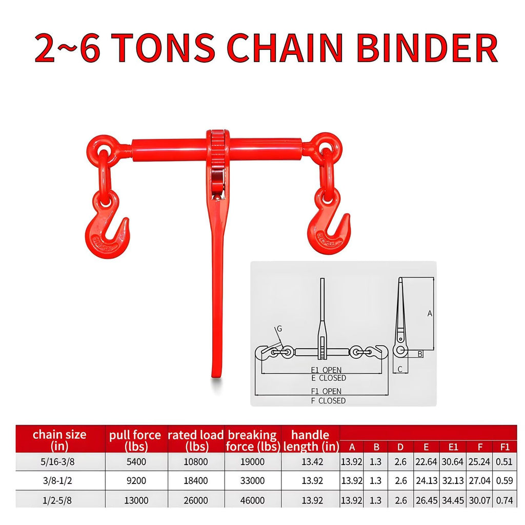 2 Pcs 2Ton Ratchet Chain Binder Kit, 5/16"- 3/8" Chain Load Binder with G80 5/16" X 19.7 FT Binder Chain and 3/8 Clevis Grab Hooks for Hauling,Towing,Tie Down