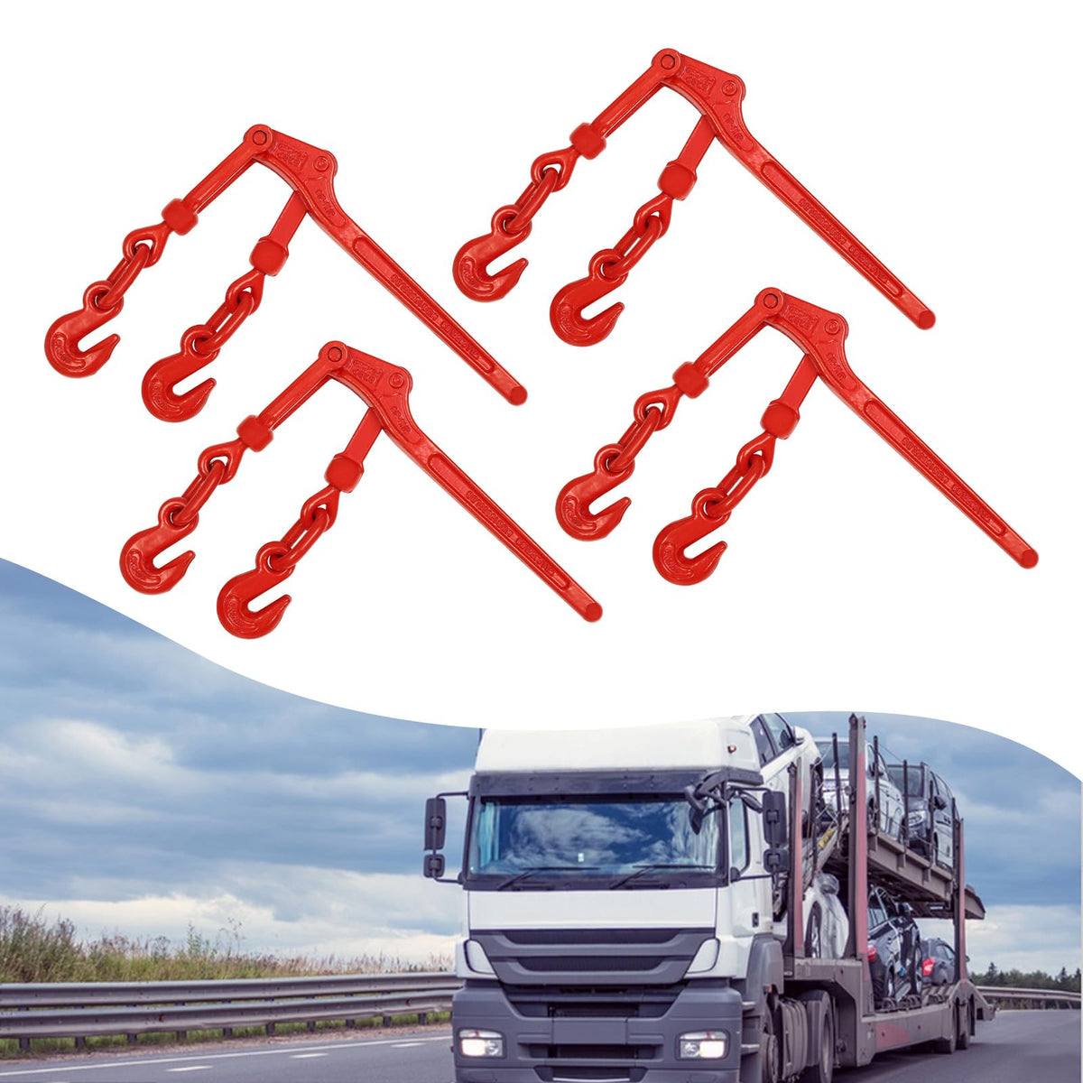 4-Pack Ratchet Binder 5/16-3/8 – 9200 Lbs Heavy-Duty Tie-Downs for Trailers & Trucks | Perfect for Cargo Securing, Industrial Transport & Commercial Hauling