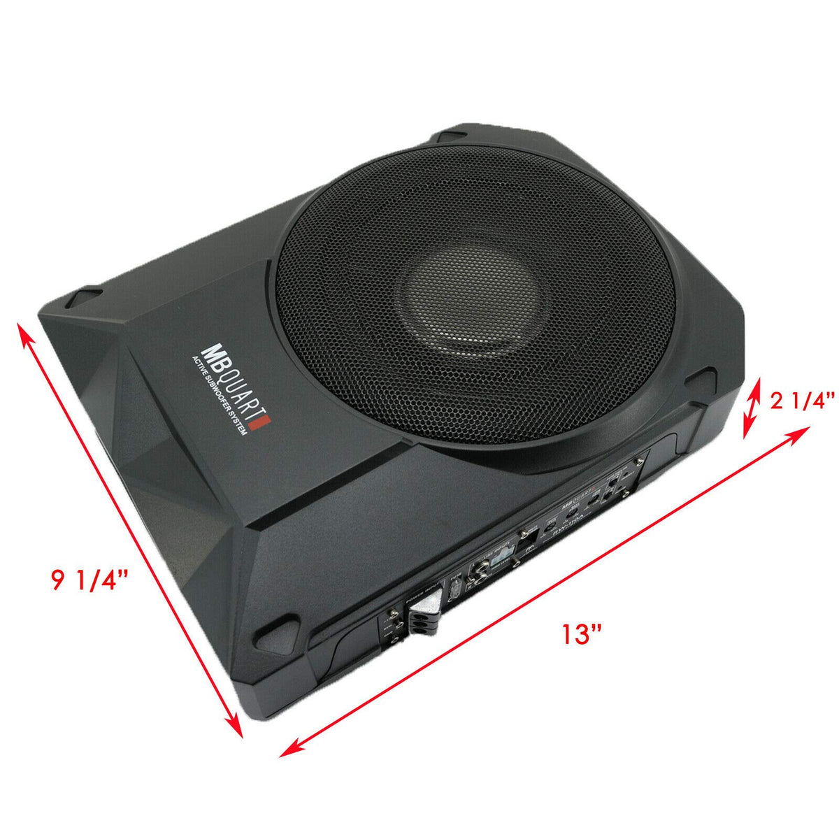 MB Quart RW-108A 600W Reference Series 8" Slim Low Profile Compact Under-Seat 4-Ohm Active Powered Subwoofer Enclosure with Built in Amplifier for Car RV ATV, Black