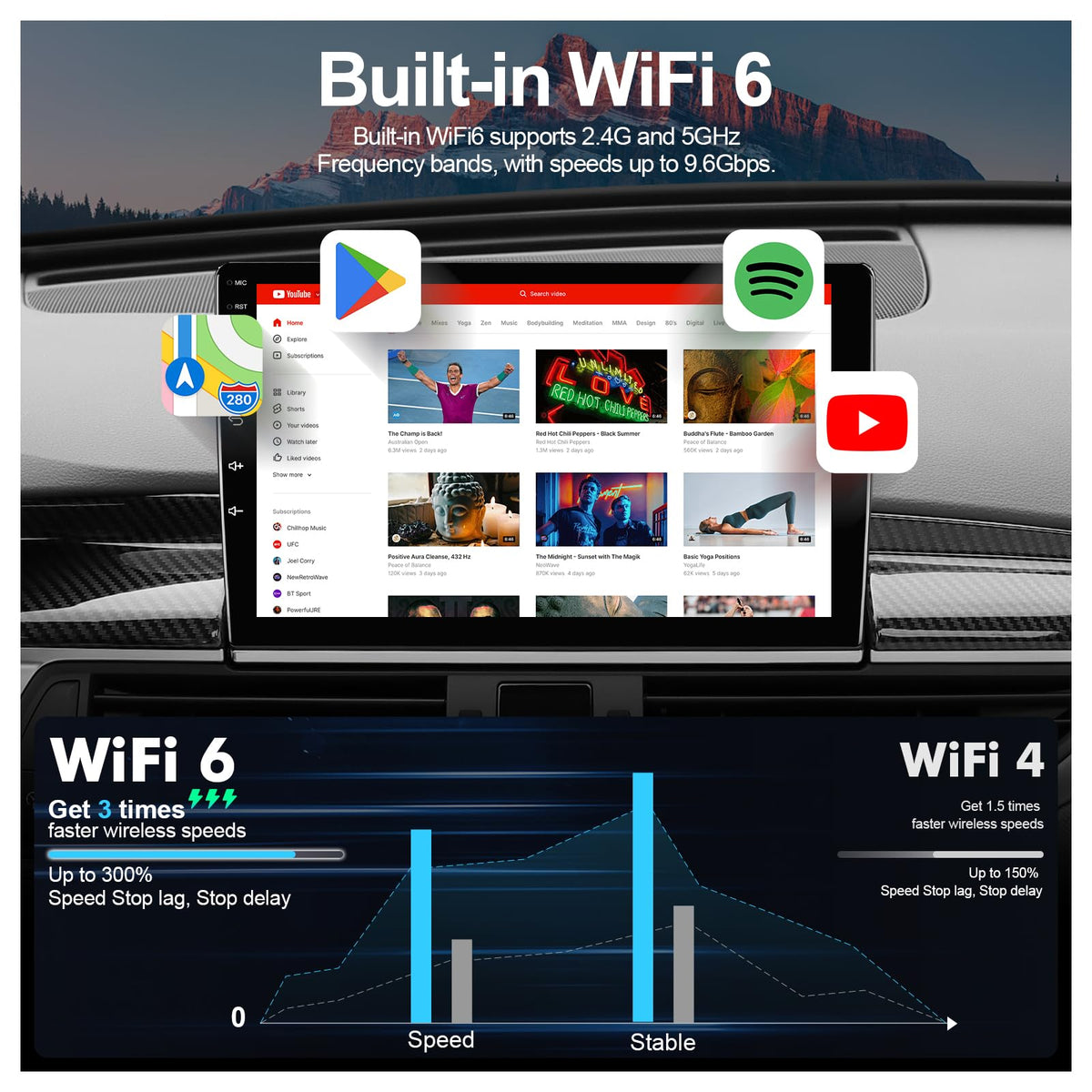 4+64G 9-inch Android 14 Car Stereo for Jeep Renegade 2015-2020 IPS Touchscreen Screen Car Radio with WiFi 6 Carplay & Android Auto Support Backup Camera GPS FM Navi Bluetooth 5.4 SWC