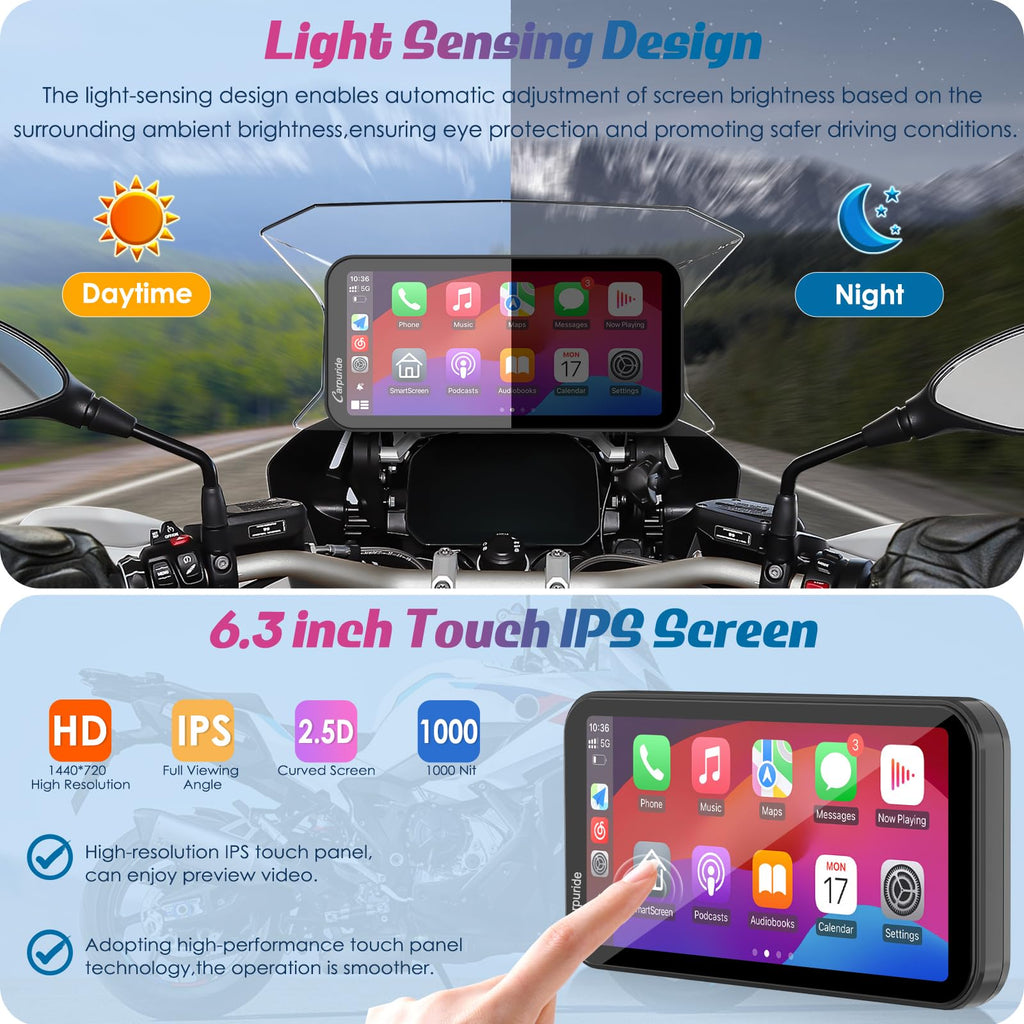 Carpuride W603B 6.3" Motorcycle Carplay Screen for R1200GS R1250GS S1000XR