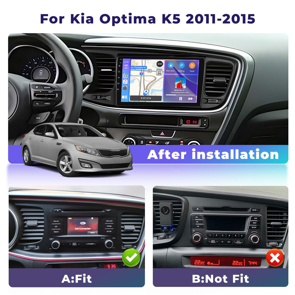 4G+64G 8Core Radio for Kia Optima K5 2011-2015 Wireless CarPlay Android Auto, 9” IPS Touchscreen Stereo Android 15 5G WiFi 32EQ DSP Android Auto GPS Navi BT FM/RDS SWC+Free AHD Backup Camera