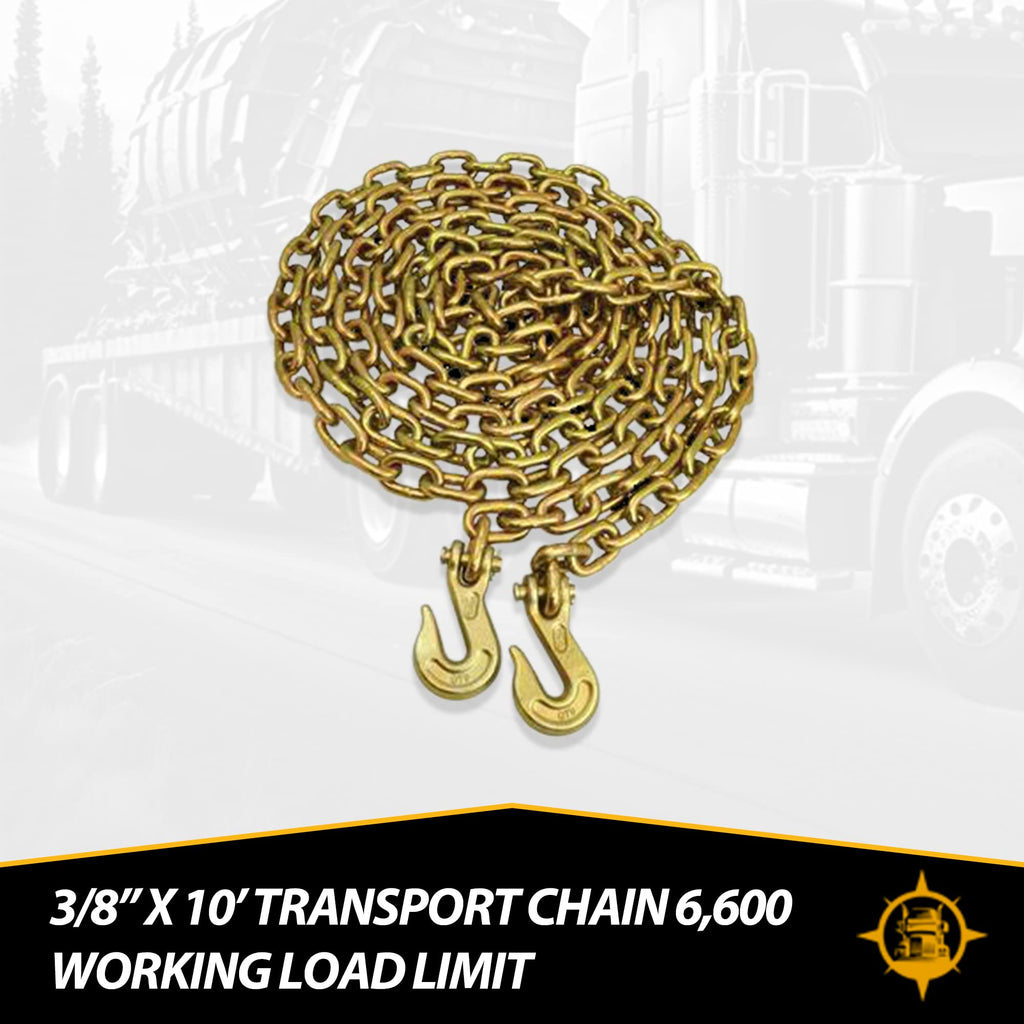 NCC · Heavy Duty · (4) G70 3/8" x 10' Transport Chain & (4) 5/16"-3/8" Peerless QuikBinder · for Tie Down, Hauling, Towing, Cargo Control