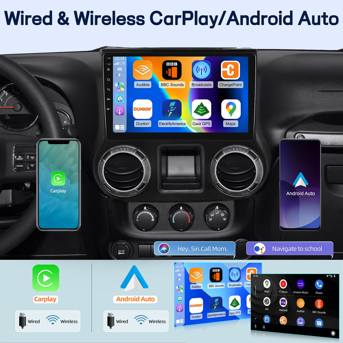 8 Core 4+64G Qualcomm Radio for Jeep Wrangler 2011 2012 2013 2014, Android Wrangler Car Stereo 10.1 inches Touch Screen/Carplay/Android Auto/Bluetooth 5.1/SWC/FM RDS
