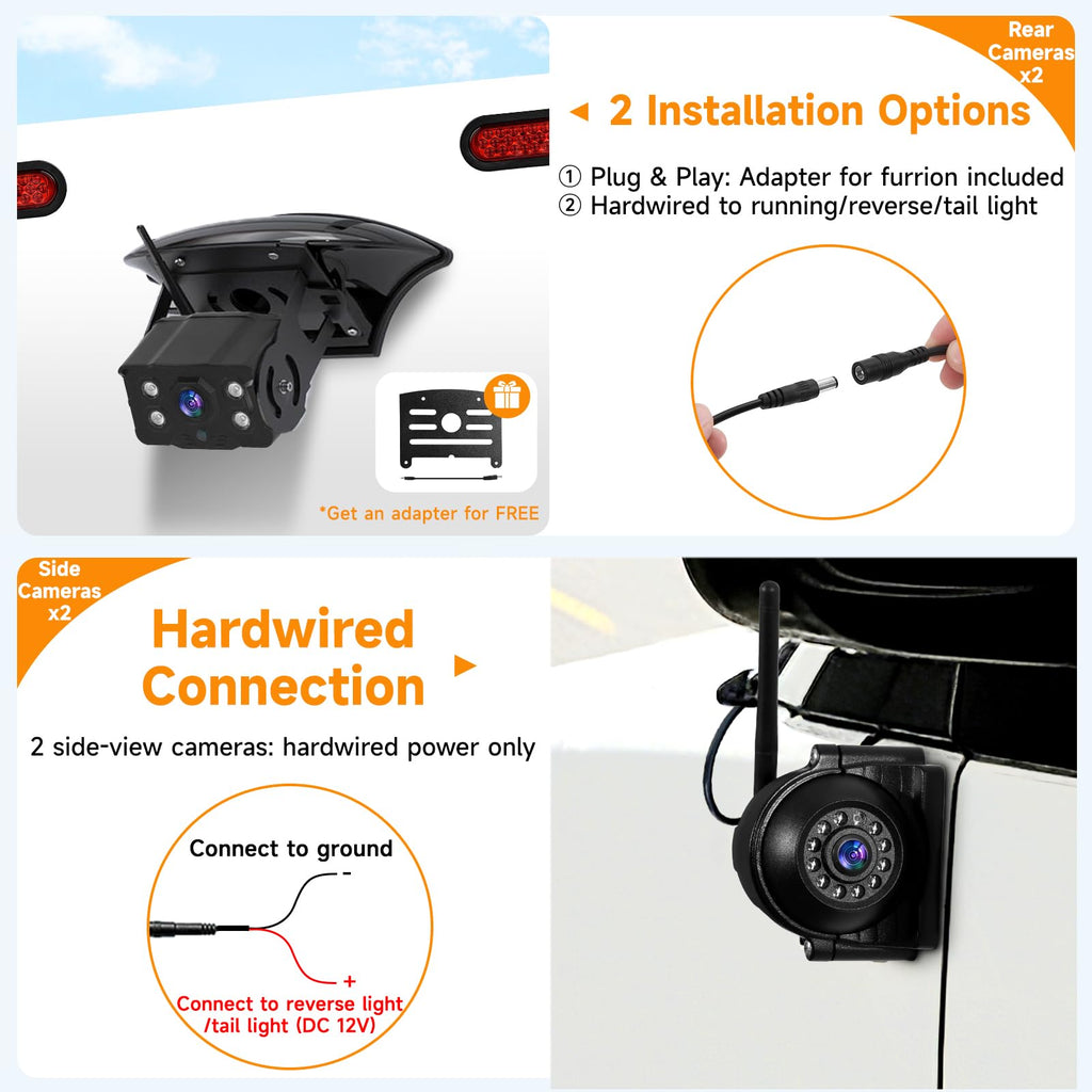 1080P Wireless RV Camera System, IP69 Waterproof Night Vision Backup Camera Side Rear View Camera with 7 Inch HD Monitor for RV Truck Trailer Camper