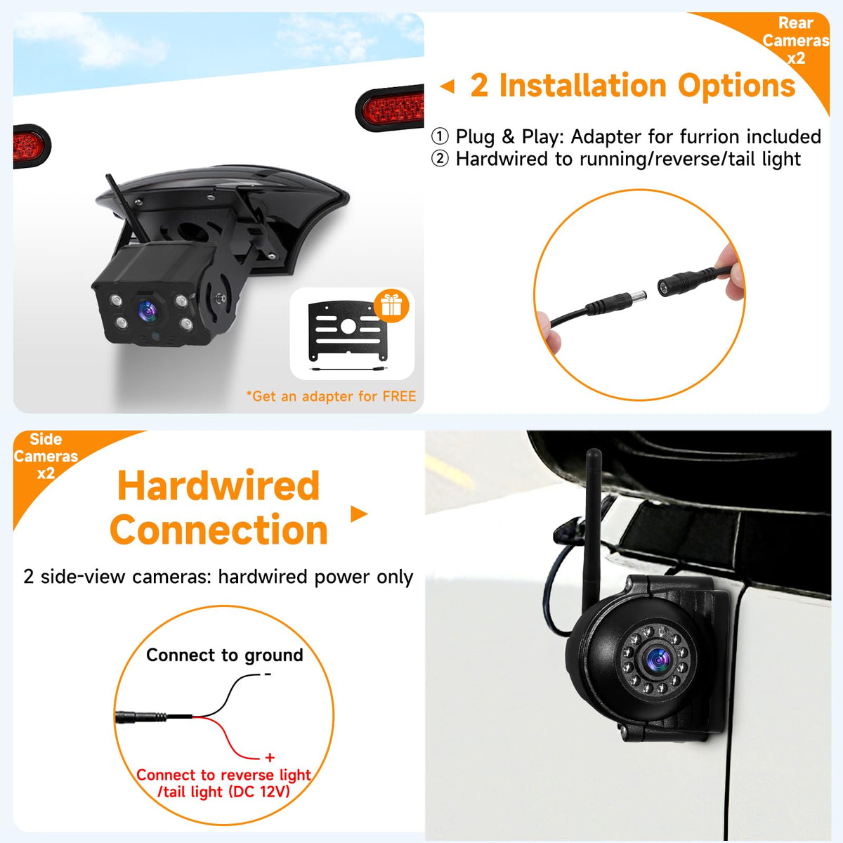 1080P Wireless RV Camera System, IP69 Waterproof Night Vision Backup Camera Side Rear View Camera with 7 Inch HD Monitor for RV Truck Trailer Camper