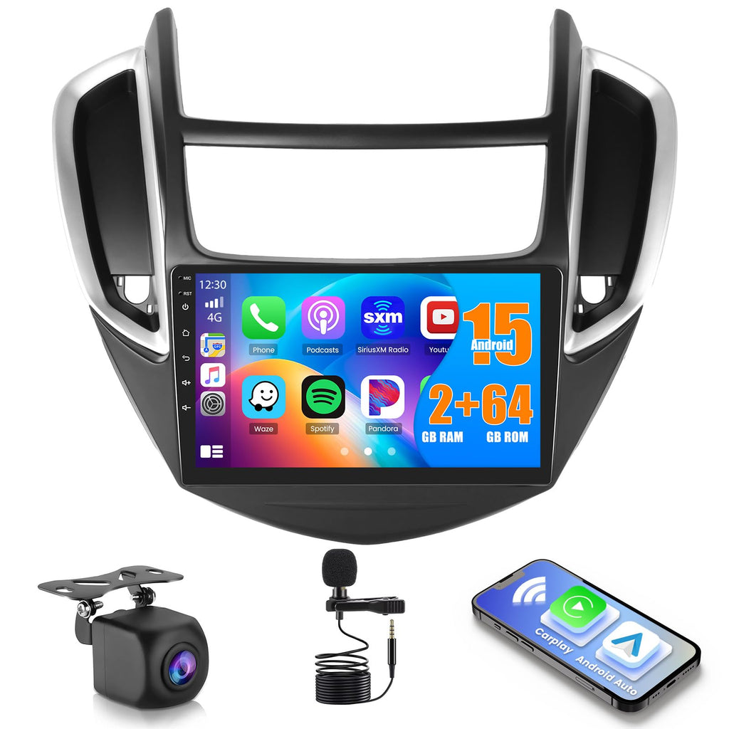 Android 15 Car Stereo for Chevrolet Chevy Trax 2014-2016 with Apple Wireless Carplay Android Auto, 2+64G 9 inch Touch Screen Radio with GPS WiFi Bluetooth SWC FM RDS Radio EQ+AHD Backup Camera