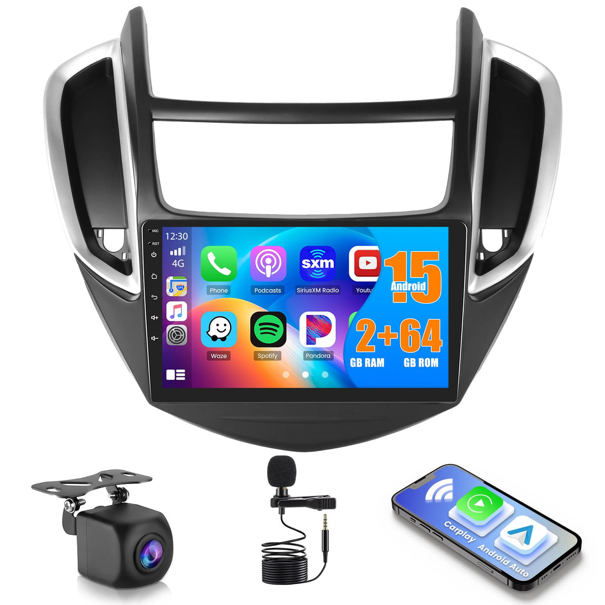 Android 15 Car Stereo for Chevrolet Chevy Trax 2014-2016 with Apple Wireless Carplay Android Auto, 2+64G 9 inch Touch Screen Radio with GPS WiFi Bluetooth SWC FM RDS Radio EQ+AHD Backup Camera