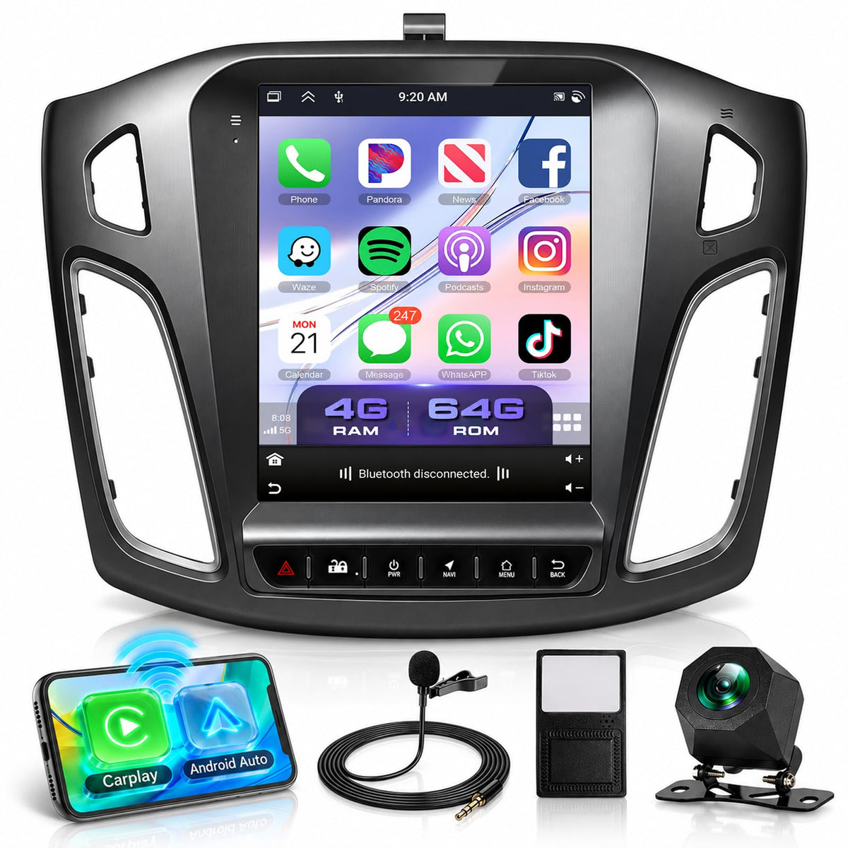 Rimoody 4G+64G Android Car Stereo Radio for Ford Focus 2012-2018 Carplay