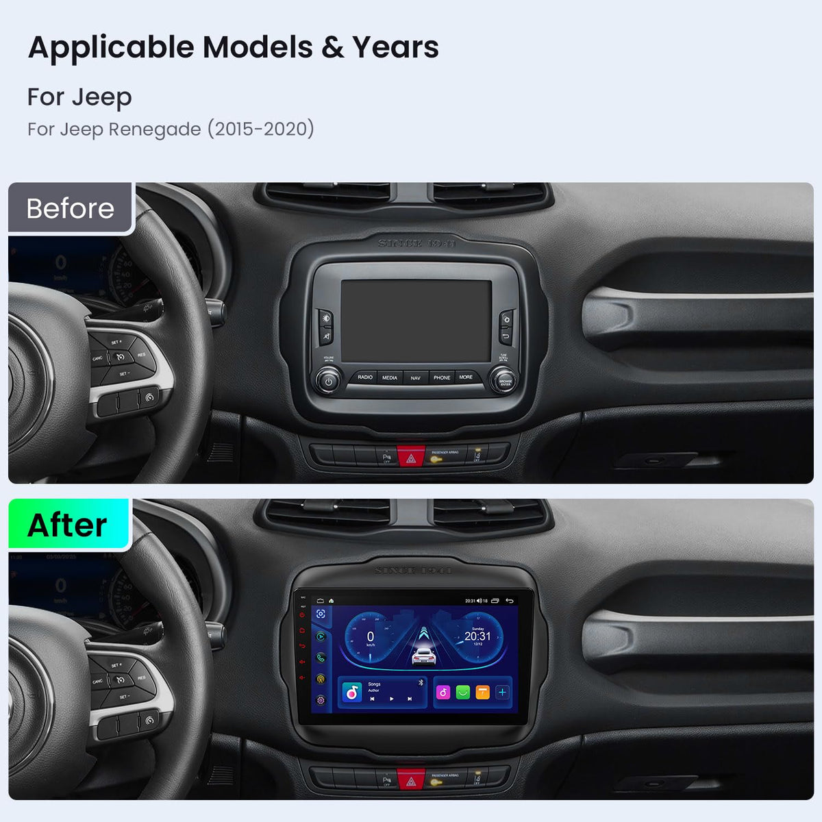XTRONS 9” Android Car Stereo for Jeep Renegade 2015-2020, Octa Core, 4+64GB