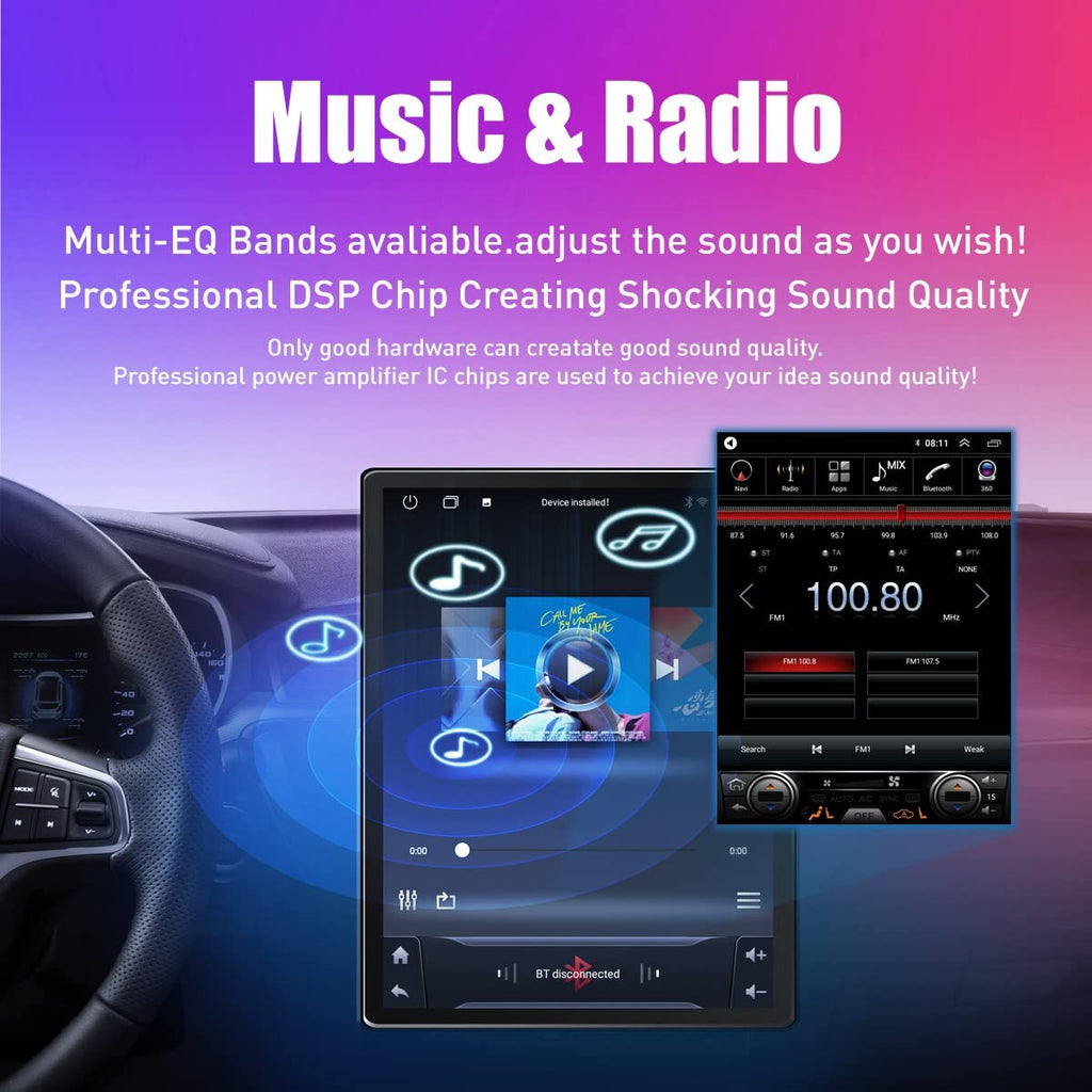 Kunfine Tesla Style CarPlay Android Auto Navigation Stereo GPS Radio Reverse 9.7" IPS Touchscreen Headunit Tablet Media Player for Hyundai Ix45 Santa Fe 12-17（Basic）, if Applicable Octa Core 6G+128G