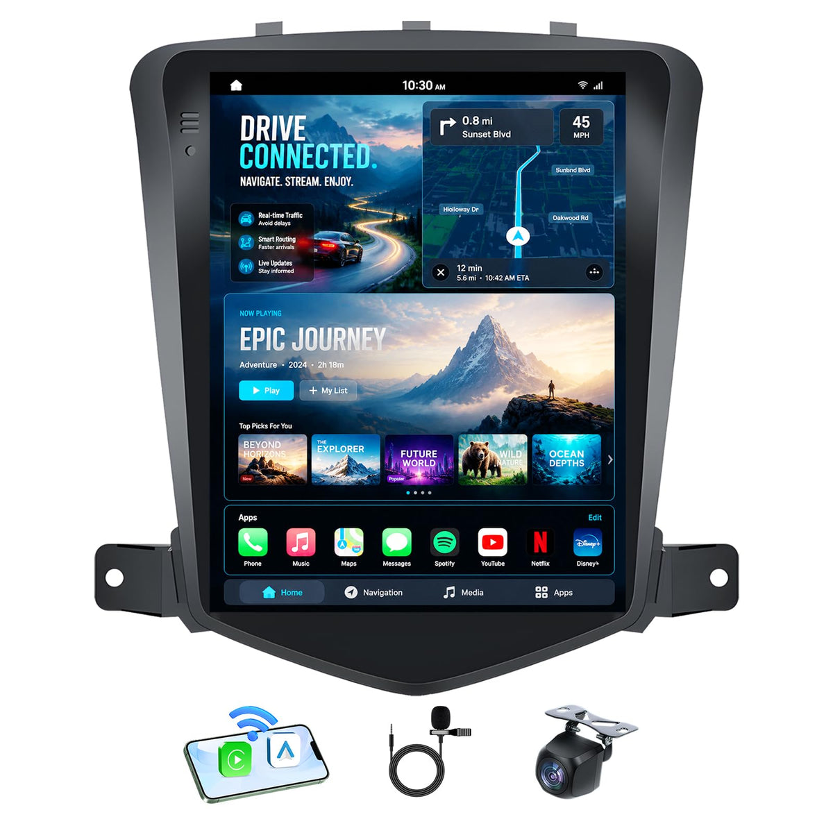 8Core+4GB RAM Andriod 13 Car Radio Stereo for Chevrolet Chevy Cruze 2009-2015: 10.4 Inch Tesla Style HD IPS Touchscreen Wireless Carplay Andriod Auto GPS Navi Bluetooth 5G WiFi Backup Camera FM SWC