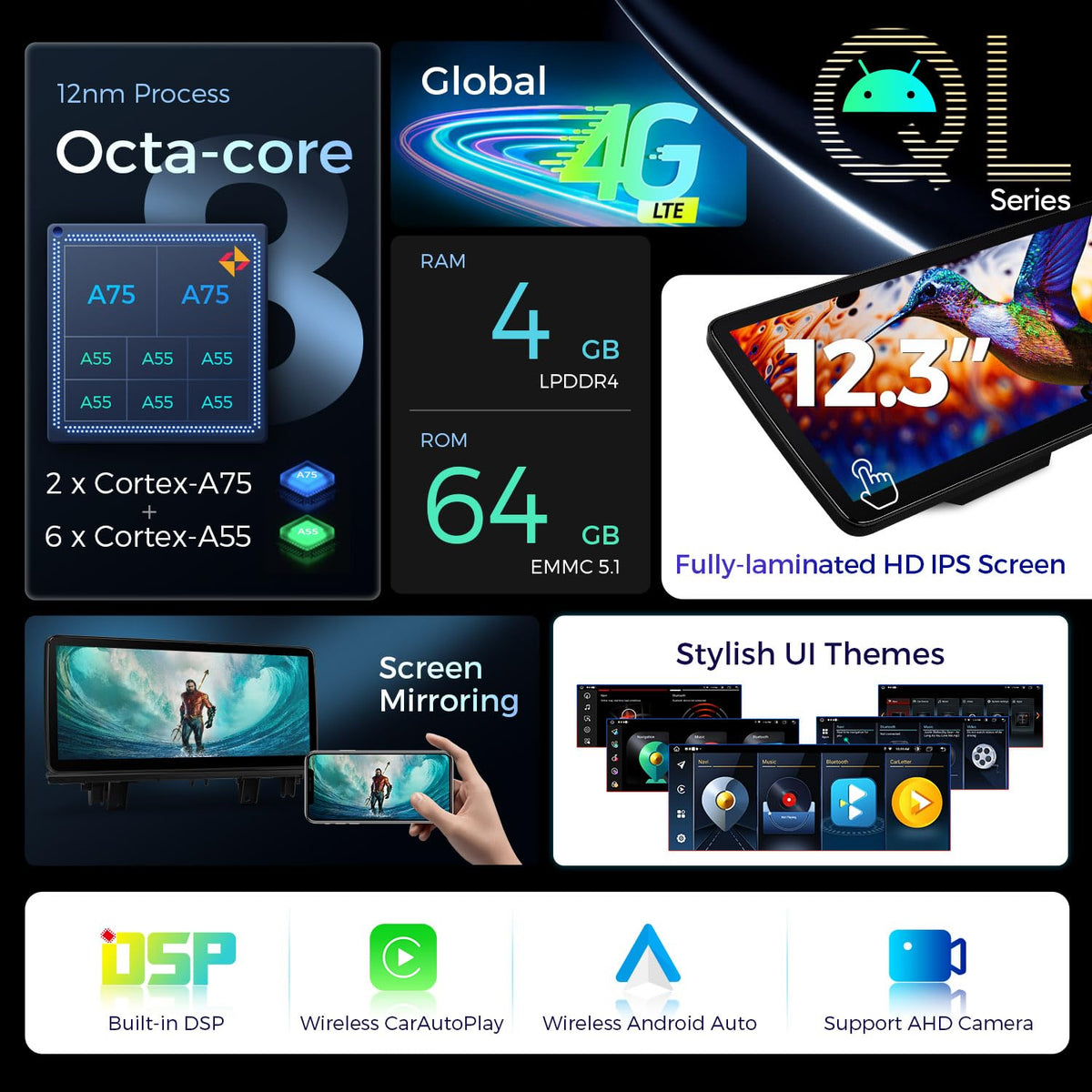 XTRONS 12.3 Inch Android 14 Car Stereo for BMW X1 F48 (2016-2017) NBT System, IPS Touch Screen 4+64GB Global 4G Car Radio GPS Navigation Support Wireless Car Play Android Auto