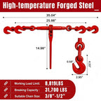 Ratchet Chain and Binder Kit 3/8" x 14FT, G80 Transport Chains and Binders for Trailer, Heavy Duty Load Binder with Grab Hooks for Flatbed Truck Trailer Cargo Securement, 8819 lbs WLL