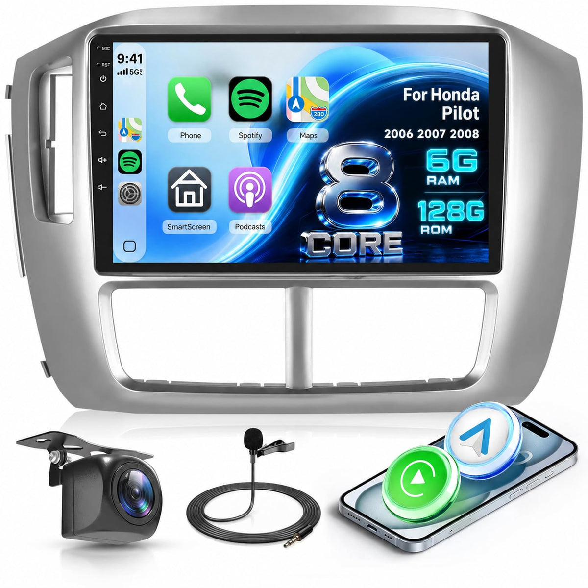 8 Core 6G+128G Android Car Stereo Radio for Honda Pilot 2006 2007 2008
