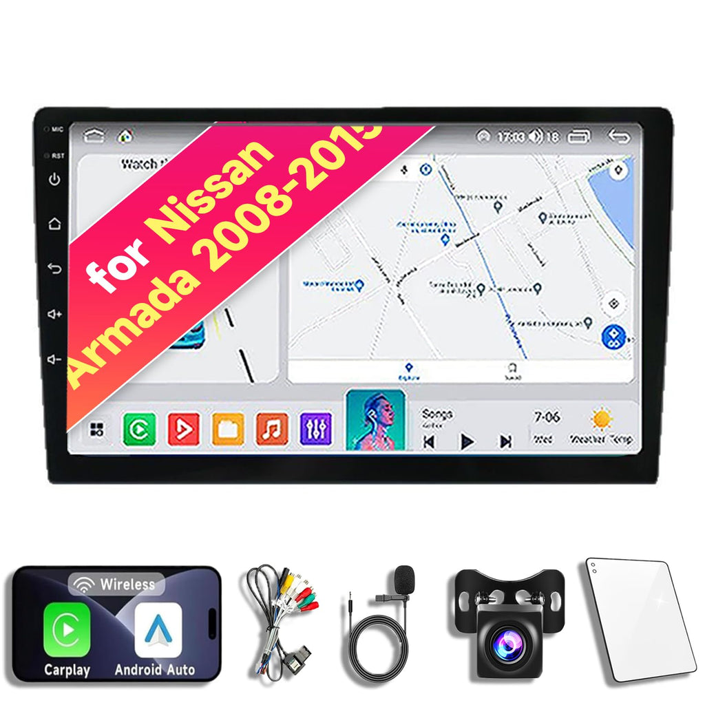 Android 14 Car Radio Stereo for 2008-2012 Nissan Armada, 9.1 Inch Touch Screen Head Unit Dash Kit with Wireless CarPlay Android Auto, GPS Navigation BT SWC WiFi 5G DSP