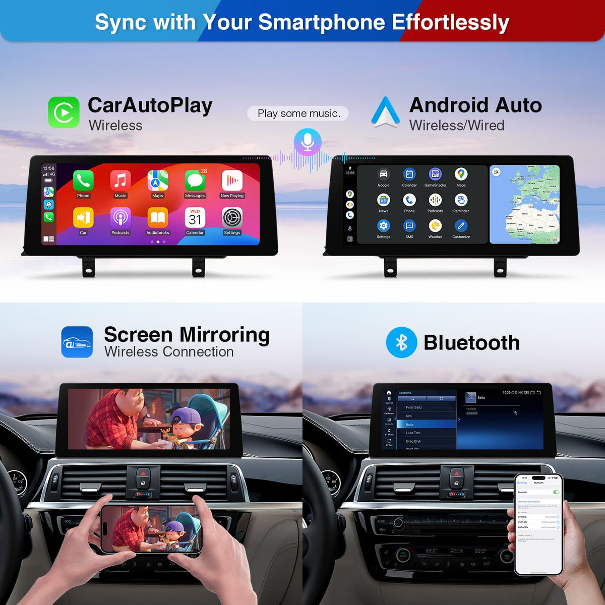 XTRONS 12.3 Inch Android 14 Snapdragon 680 Car Stereo for BMW F30/F31/F32/F33/F34/F35/F36 (2013-2016) NBT iDrive 4.0, IPS Touch Screen 8+128GB Car Radio GPS Navigation Wireless CarPlay Android Auto